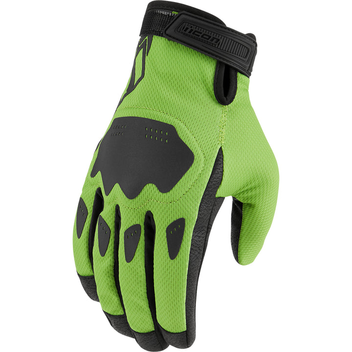 ICON Hooligan CE Gloves Green - Back of Hand View