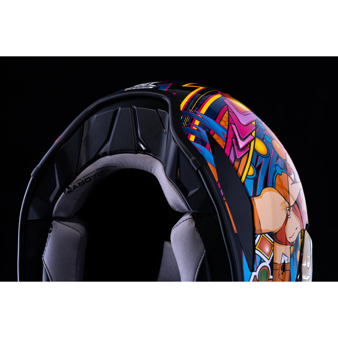 ICON Domain™ Lucky Lid 4 Helmet Red - Close-Up of Bottom Rear Details