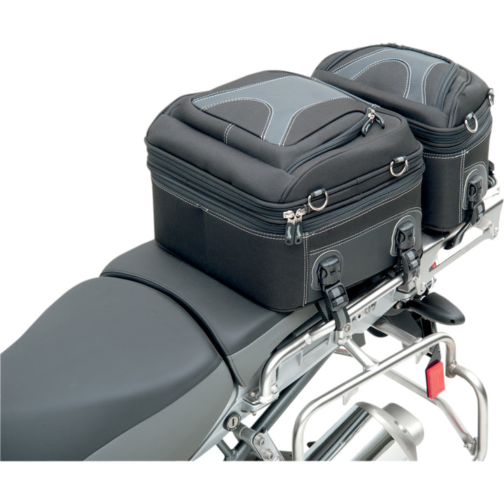 SADDLEMEN Rear Rack Luggage Bag - Angled Side View Attached to Motorcycle Tail