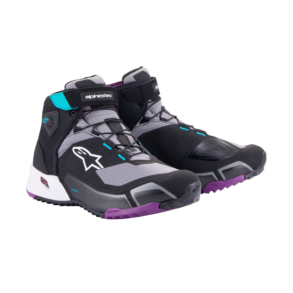 Alpinestars Stella CR-X Drystar® Shoes Black/Gray/Teal/Purple - Front Side View of Pair