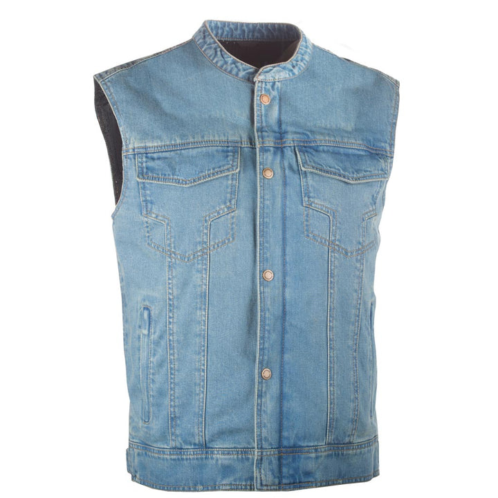 Highway 21 Iron Sights Club Collar Denim Vest Blue - Front View