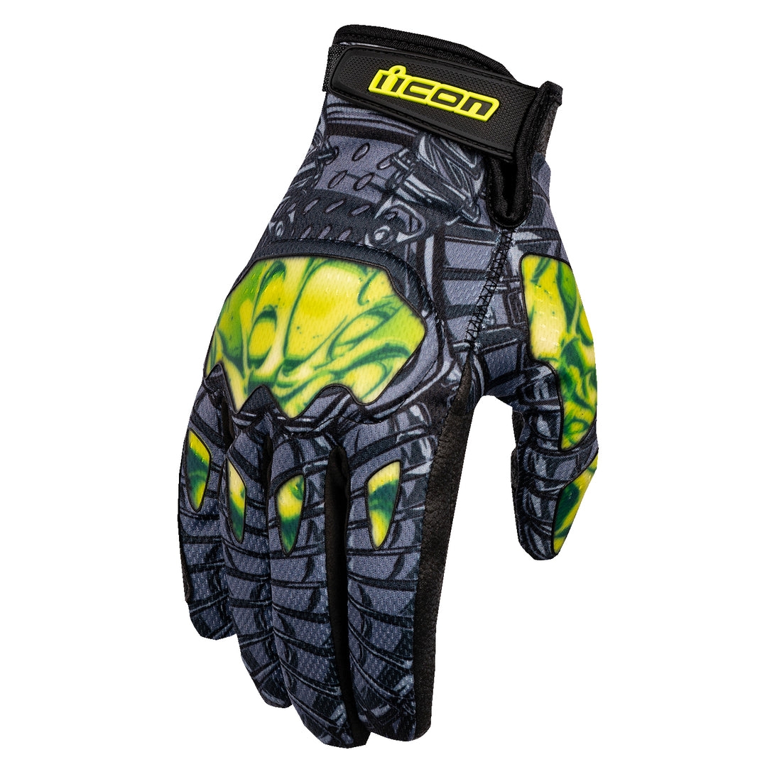 ICON Hooligan Outbreak Gloves Green - Back of Hand View