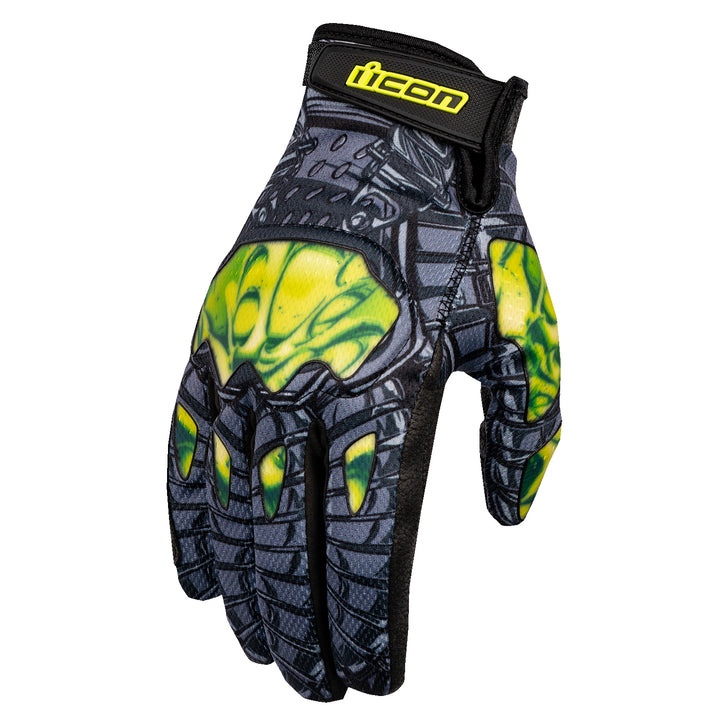 ICON Hooligan Outbreak Gloves Green - Back of Hand View