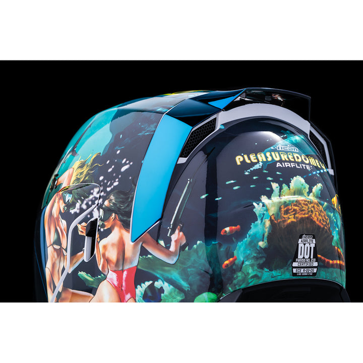 ICON Airflite™ Pleasuredome4 Helmet Blue - Close-Up of Rear Left Side Details