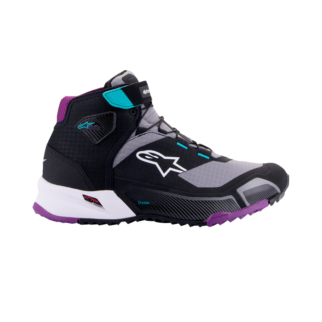 Alpinestars Stella CR-X Drystar® Shoes Black/Gray/Teal/Purple - Outer Side View