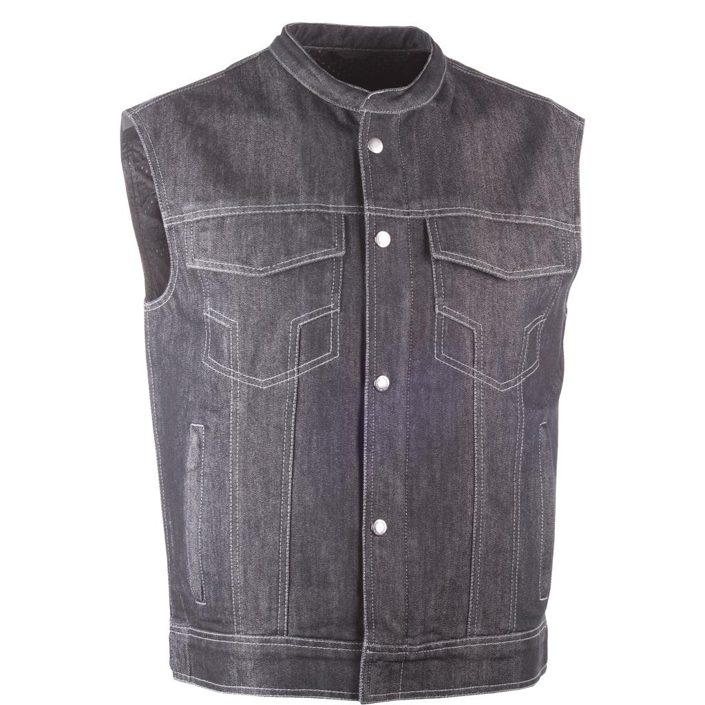 Highway 21 Iron Sights Club Collar Denim Vest Black - Front View