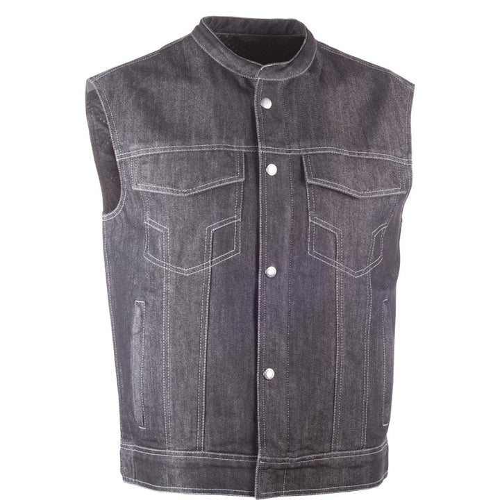 Highway 21 Iron Sights Club Collar Denim Vest Black - Front View