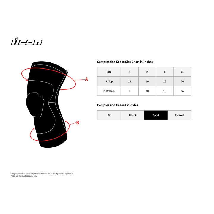ICON Field Armor™ Compression Knee Guards Black - Size Chart