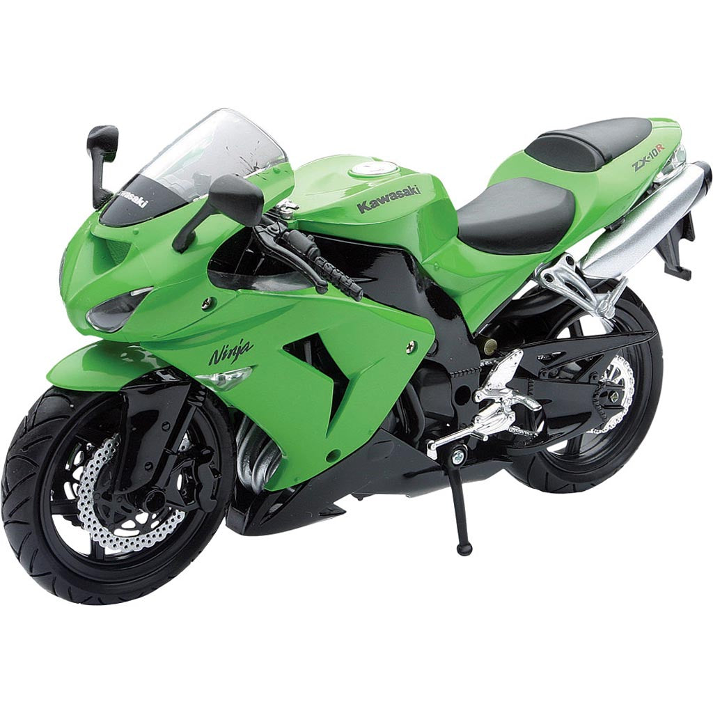 New-Ray Toys Die-Cast Replica Zx10R 06 Bike Grn 1:12 - Front Side View of Replica