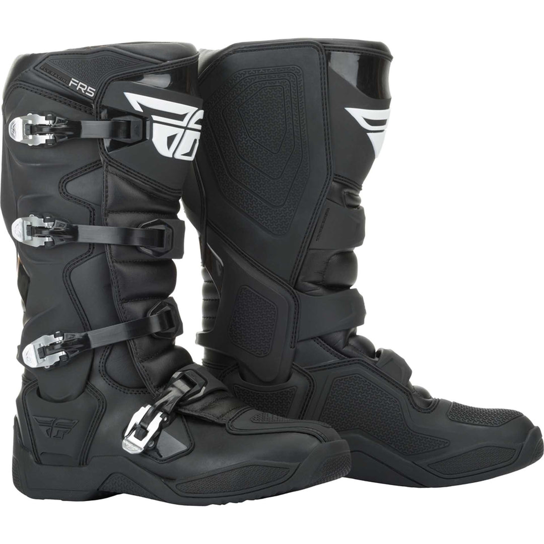 Fly Racing FR5 Boots Black - Front Side View of Pair