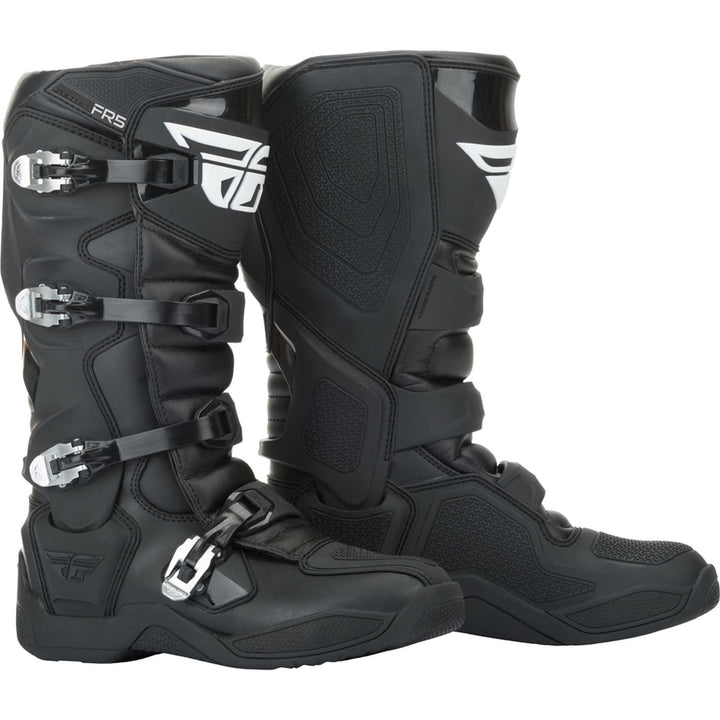 Fly Racing FR5 Boots Black - Front Side View of Pair