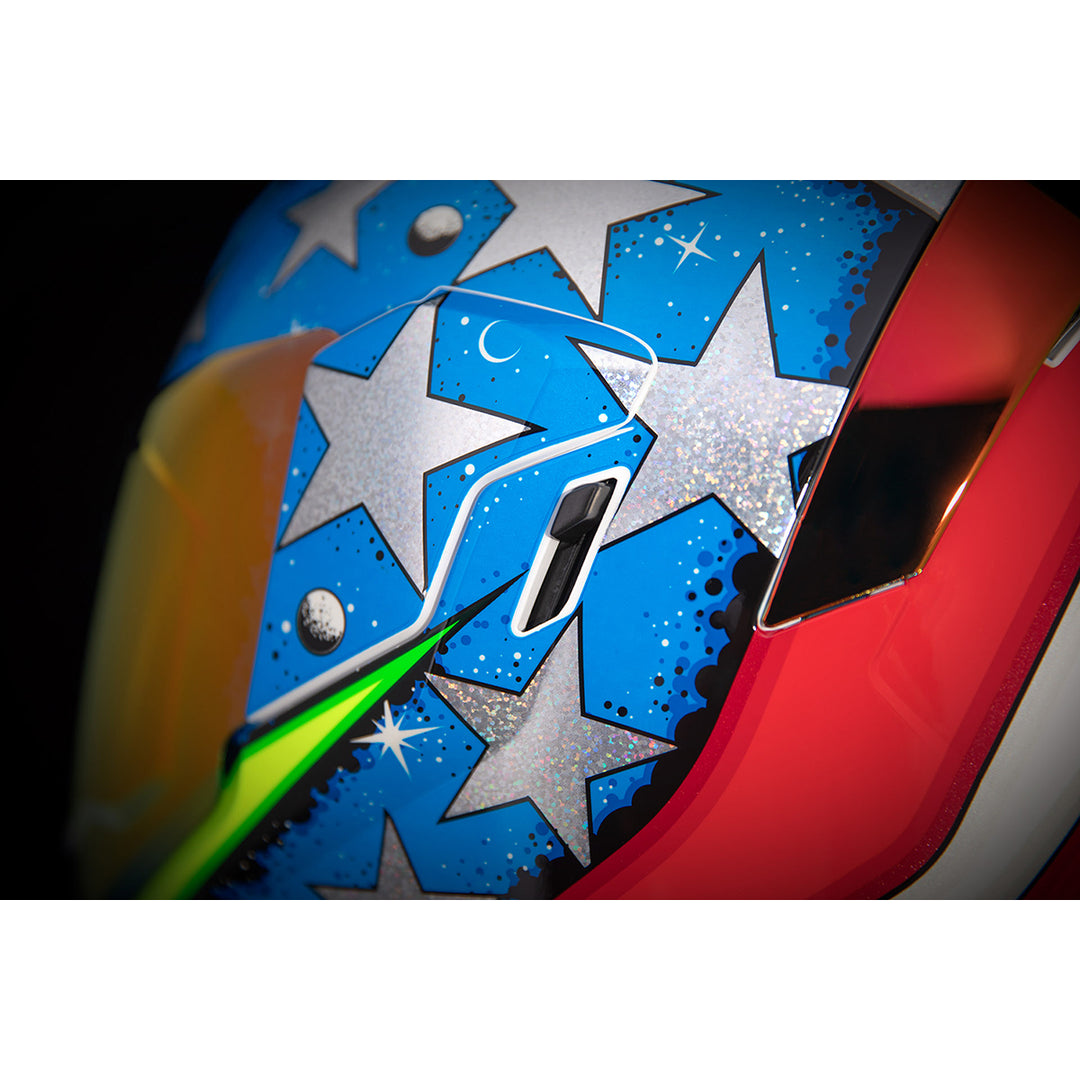 ICON Airflite™ Space Force Helmet Glory - Close-up of Drop Down Sun Visor Switch