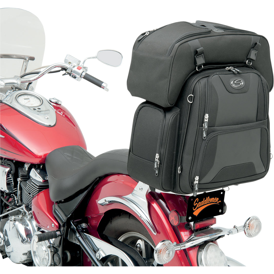 SADDLEMEN FTB3600 Sport Sissy Bar and Combo Bag - Front View Attached to Rear Rack