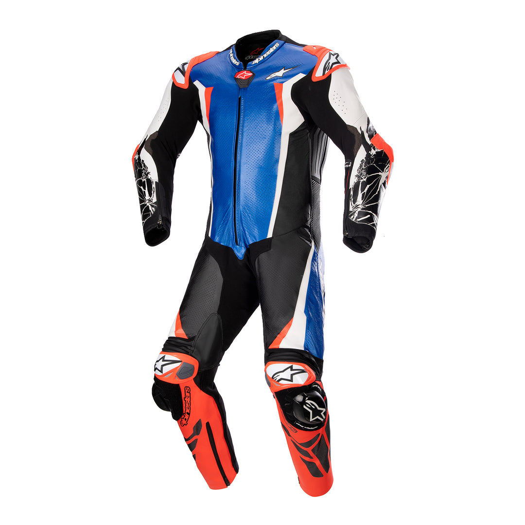 Alpinestars Racing Absolute v2 Leather Suit Black/Blue/White/Red - Front View
