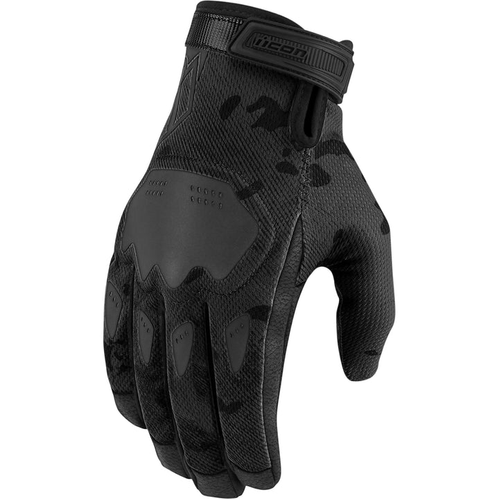 ICON Hooligan CE Gloves Dark Camo - Back of Hand View