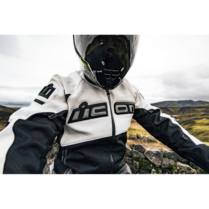 ICON Airflite™ Helmet FliteShield™ - Lifestyle Close-Up of Rider Wearing Helmet with Dark Smoke Fliteshield