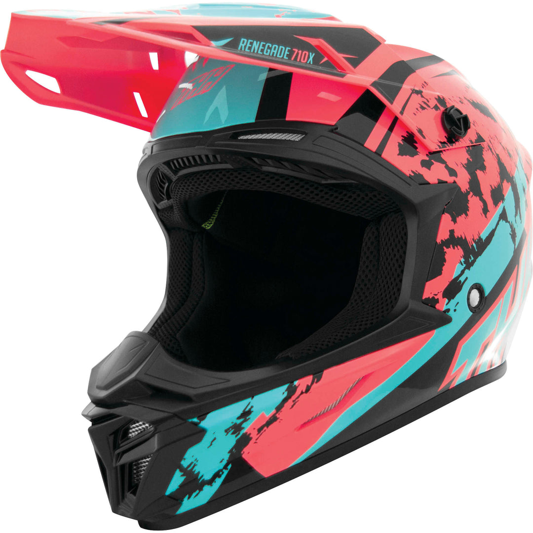 THH T710X Renegade Youth Off Road Helmet Coral/Blue - Front Side View