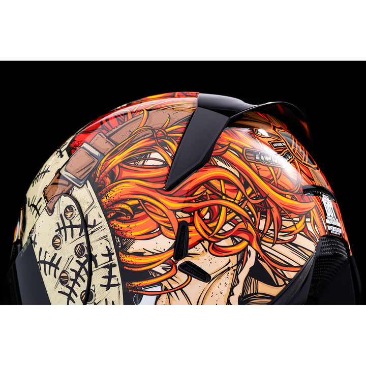 ICON Airframe Pro™ TopShelf Helmet Red - Close-Up of Rear Left Side Details