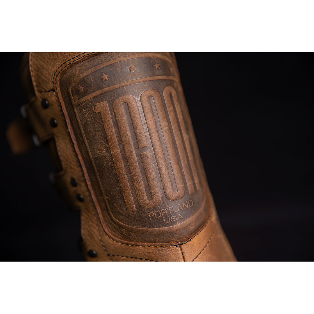 ICON Elsinore 2™ Boots Brown - Close-Up of Front Calf Logo