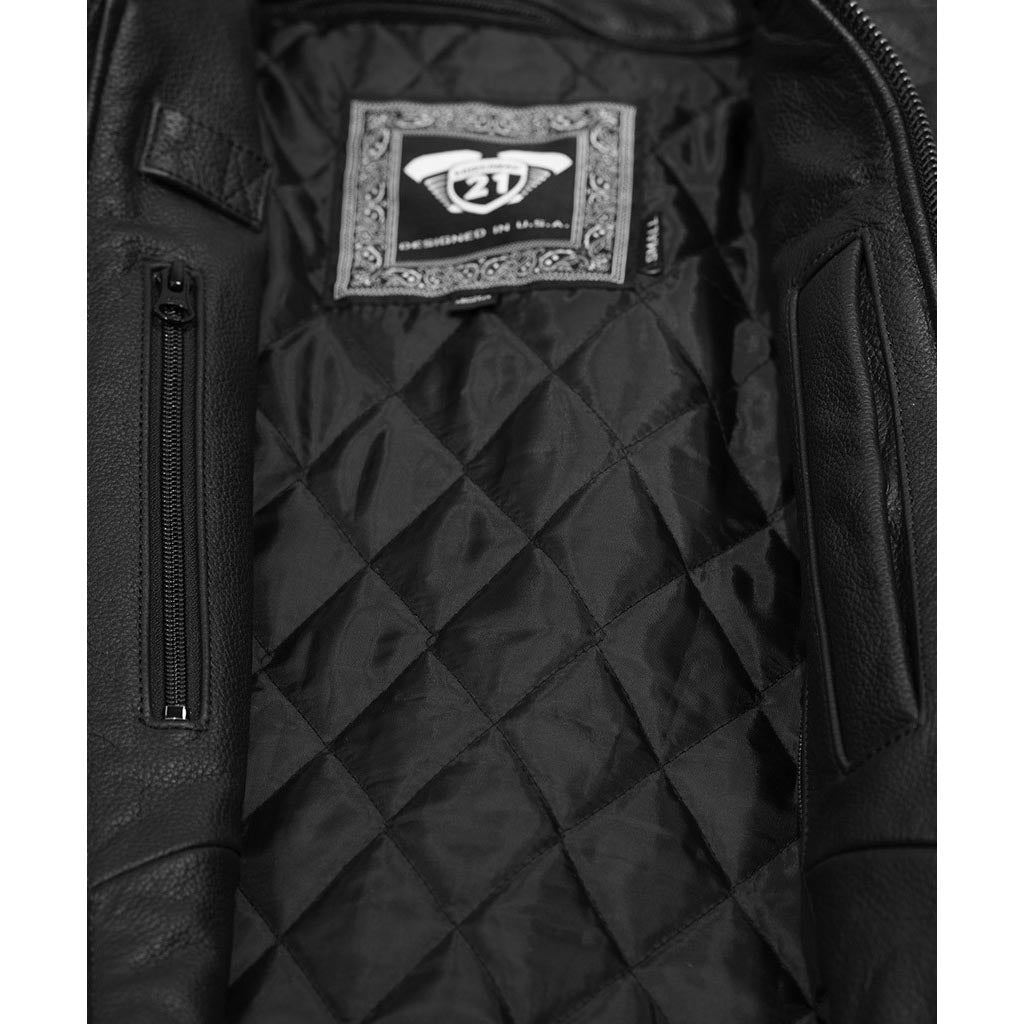 Highway 21 Gasser Jacket Black - Close-Up of Quilted Interior and Label with Size Tags