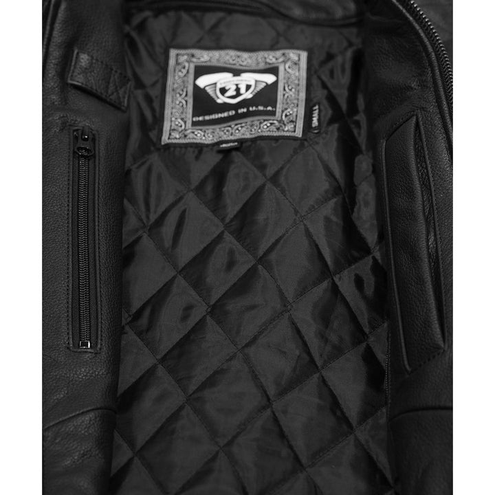 Highway 21 Gasser Jacket Black - Close-Up of Quilted Interior and Label with Size Tags