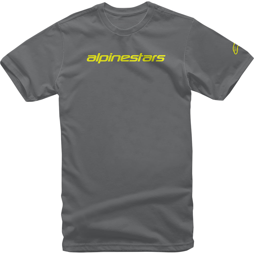 Alpinestars Linear Wordmark T-Shirt Charcoal/Fluorescent Yellow - Front View