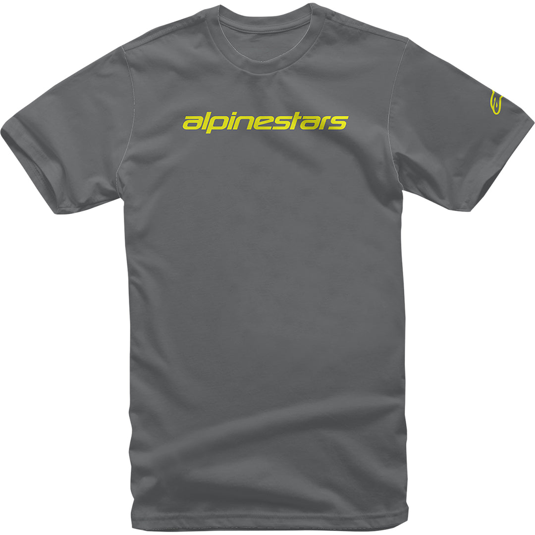 Alpinestars Linear Wordmark T-Shirt Charcoal/Fluorescent Yellow - Front View