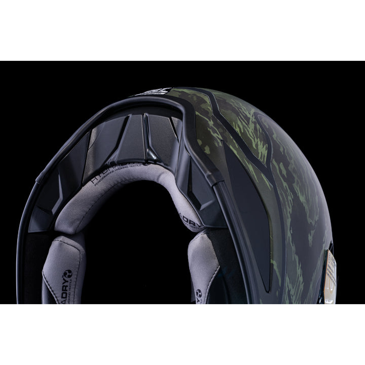 ICON Domain™ Tiger's Blood Helmet Green - Close-Up of Bottom Rear Details