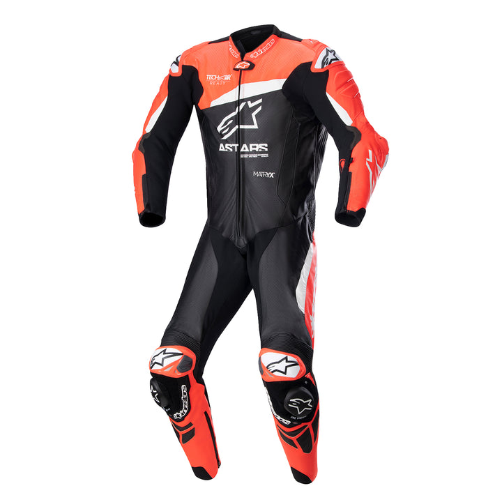 Alpinestars GP Plus v4 Leather Suit Black/Red Fluo/White - Front View