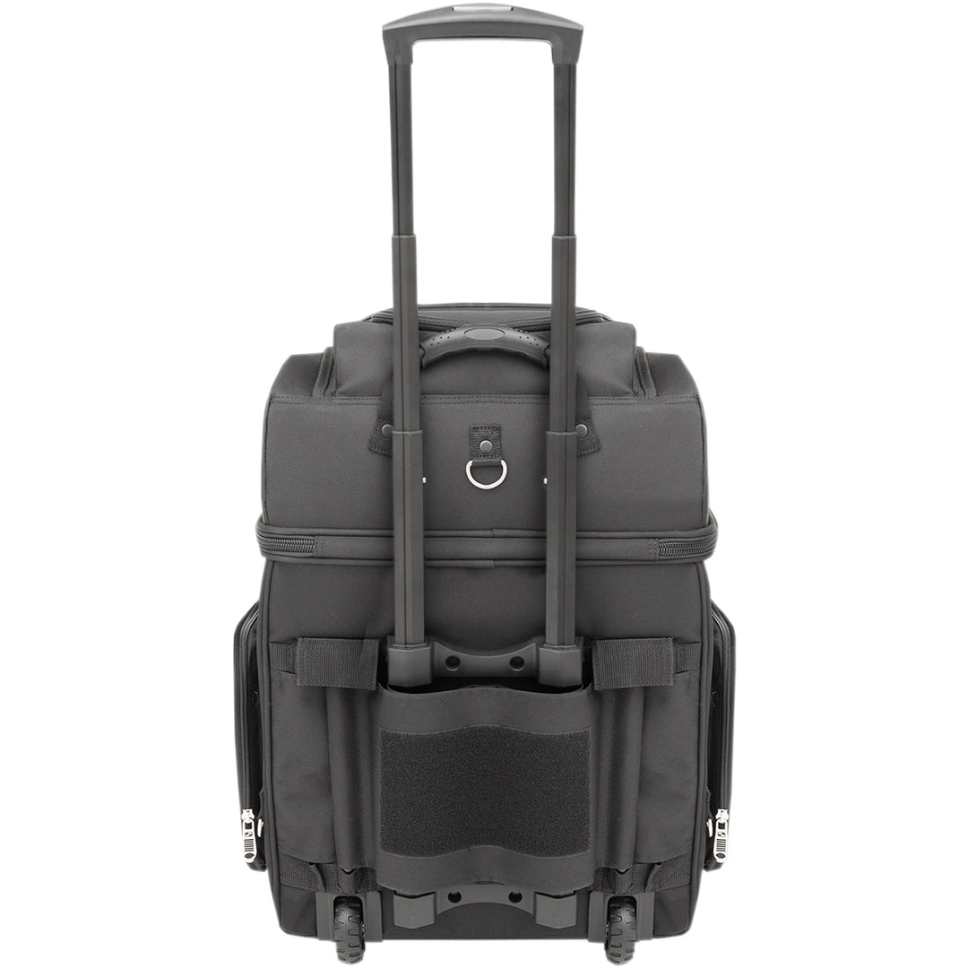 SADDLEMEN BR4200 Sissy Bar Bag - Rear View with Roller Handle Extended