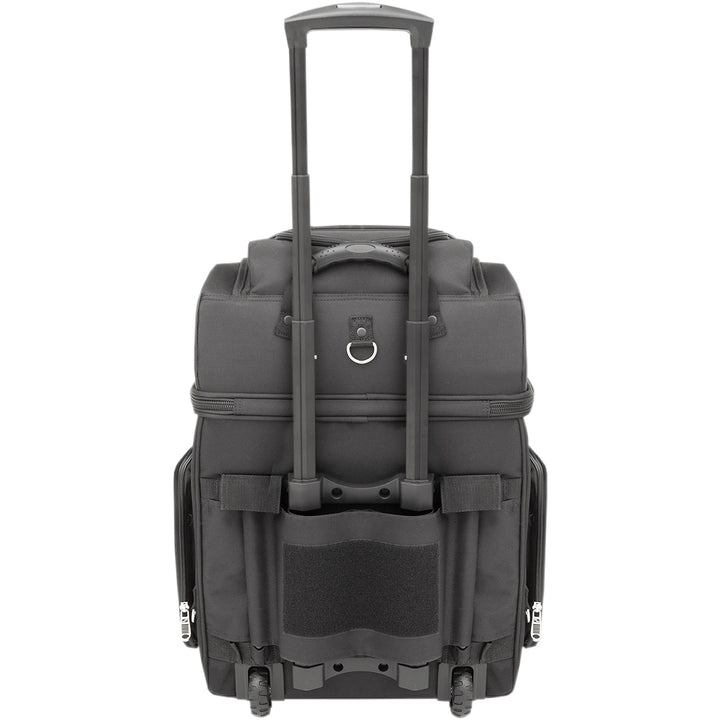 SADDLEMEN BR4200 Sissy Bar Bag - Rear View with Roller Handle Extended