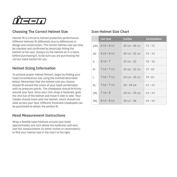 ICON Domain™ Gravitas Helmet Black - Size Chart
