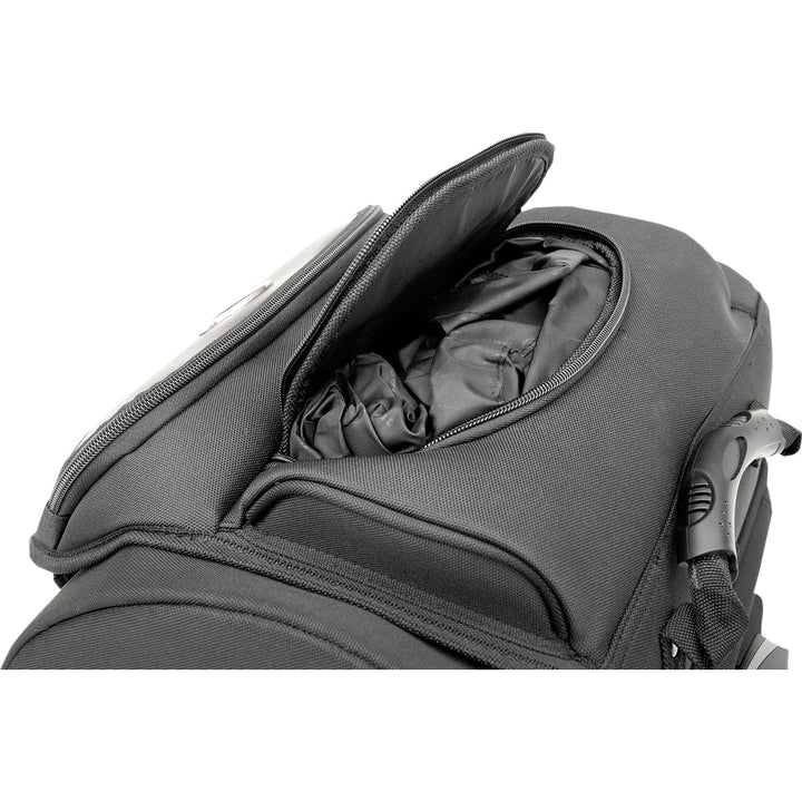 SADDLEMEN BR4200 Sissy Bar Bag - Close-Up of Open Pocket with Rain Cover