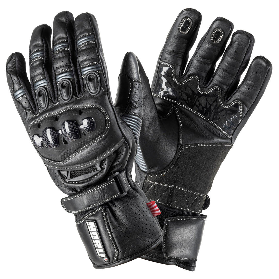 Noru Sokudo Motorcycle Street Glove Black - Back of Hand and Palm Views of Pair