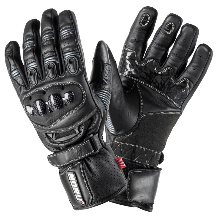 Noru Sokudo Motorcycle Street Glove Black - Back of Hand and Palm Views of Pair