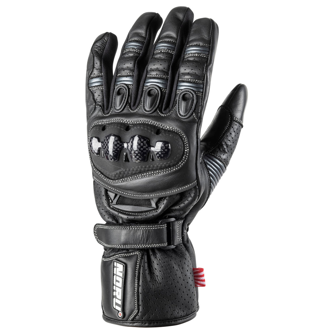 Noru Sokudo Motorcycle Street Glove Black - Back of Hand View