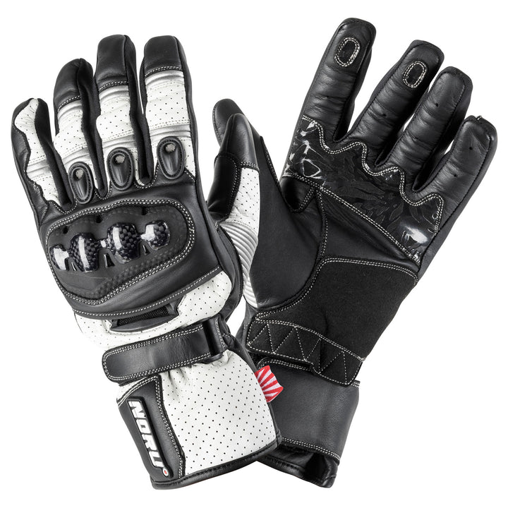 Noru Sokudo Motorcycle Street Glove White/Black/Gun - Back of Hand and Palm Views of Pair
