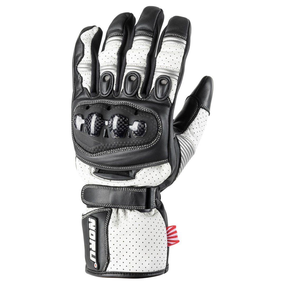 Noru Sokudo Motorcycle Street Glove White/Black/Gun - Back of Hand View