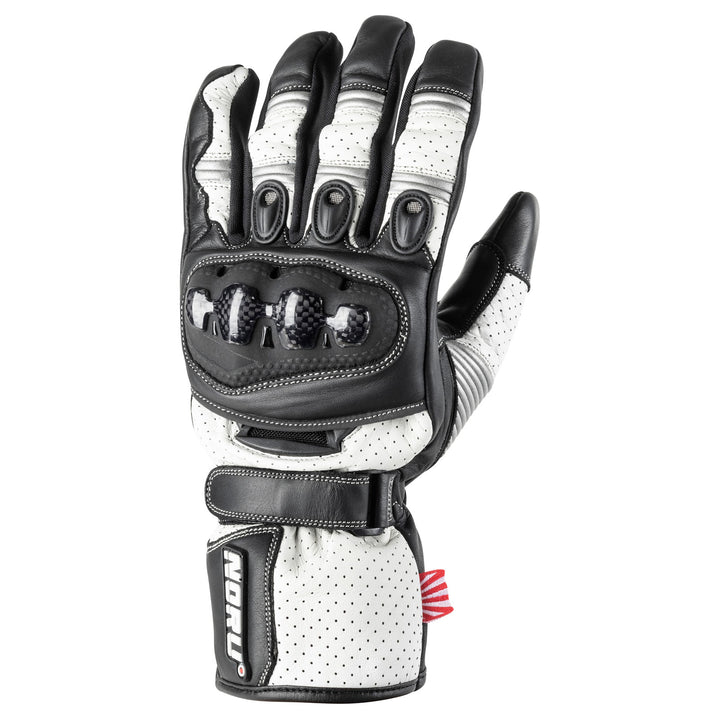 Noru Sokudo Motorcycle Street Glove White/Black/Gun - Back of Hand View