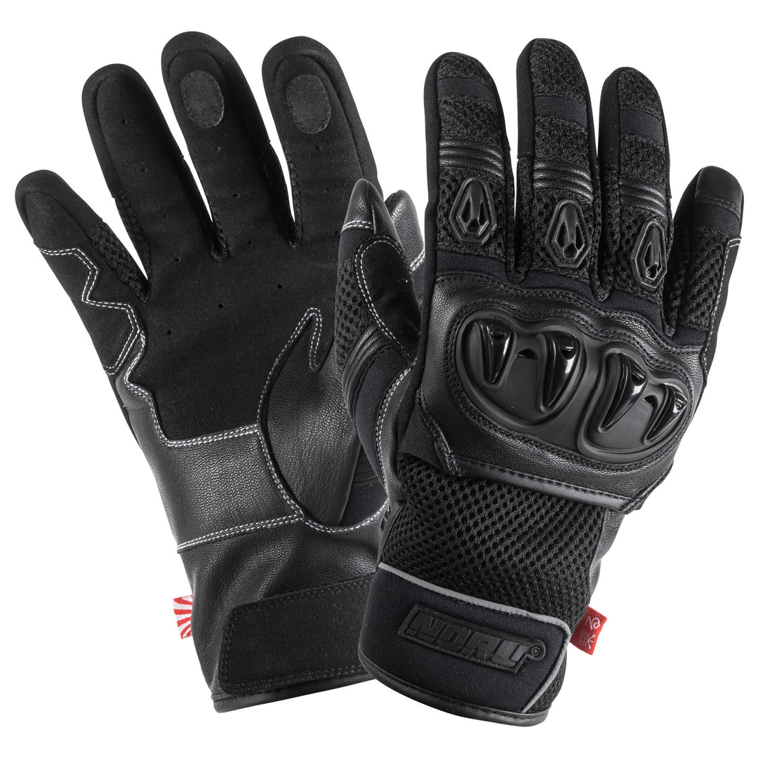Noru Kiryu Motorcycle Street Glove Black - Back of Hand and Palm Views of Pair