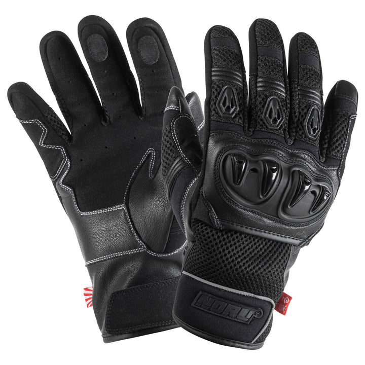 Noru Kiryu Motorcycle Street Glove Black - Back of Hand and Palm Views of Pair