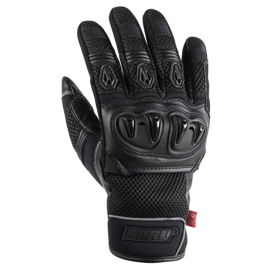 Noru Kiryu Motorcycle Street Glove Black - Back of Hand View