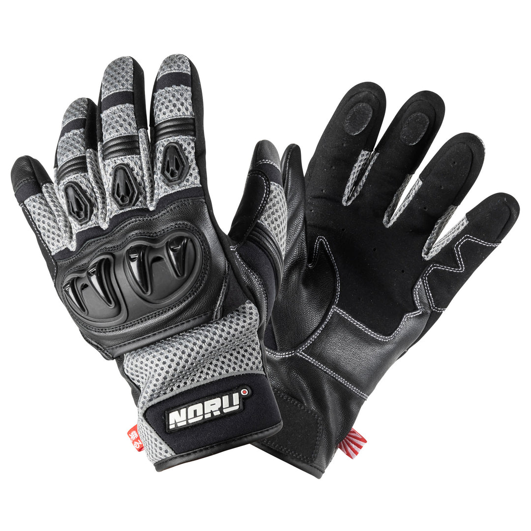 Noru Kiryu Motorcycle Street Glove Grey/Black - Back of Hand and Palm Views of Pair