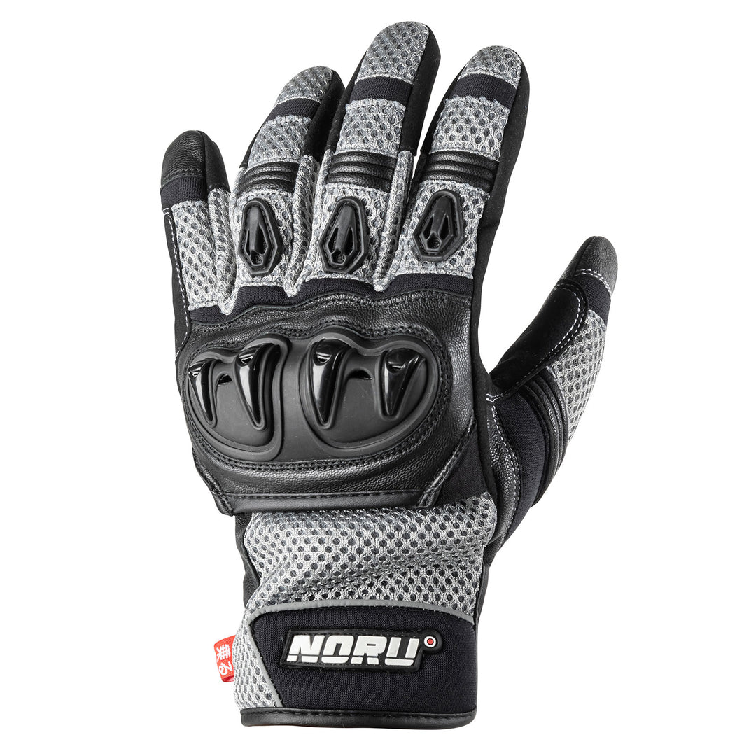 Noru Kiryu Motorcycle Street Glove Grey/Black - Back of Hand View