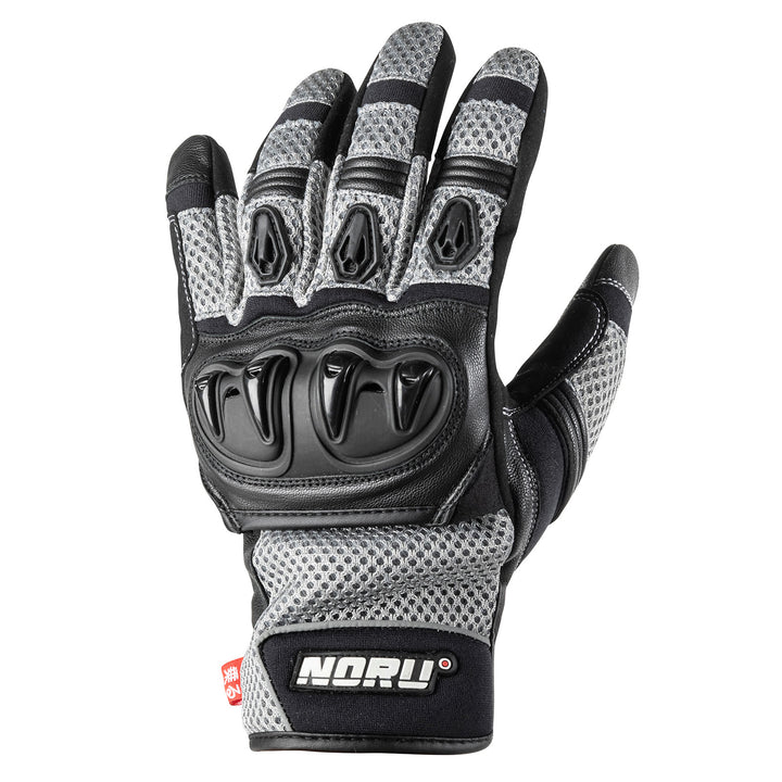Noru Kiryu Motorcycle Street Glove Grey/Black - Back of Hand View