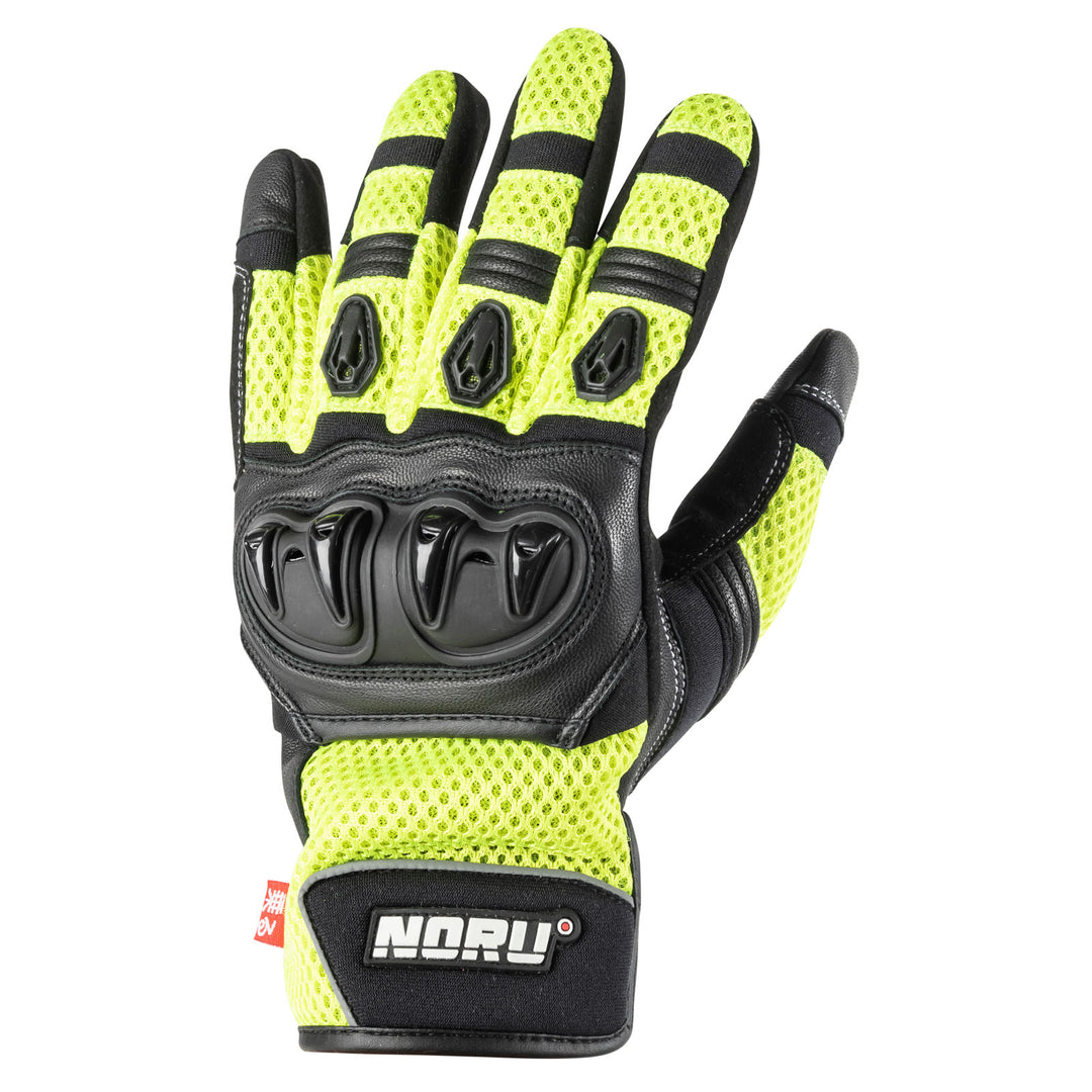 Noru Kiryu Motorcycle Street Glove Hi-Viz/Black - Back of Hand View