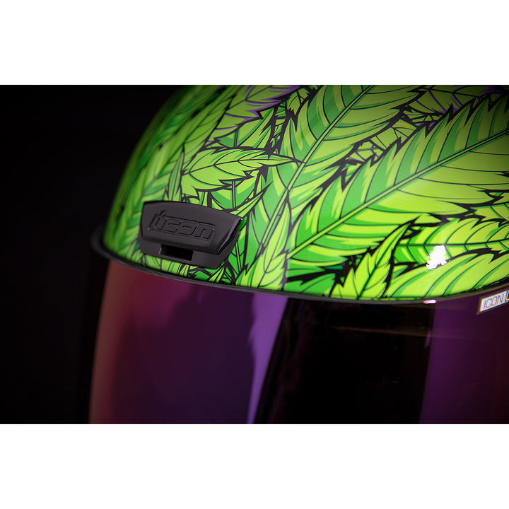 ICON Airform™ Ritemind Glow™ Helmet Green - Close-Up of Top Vent, Opened