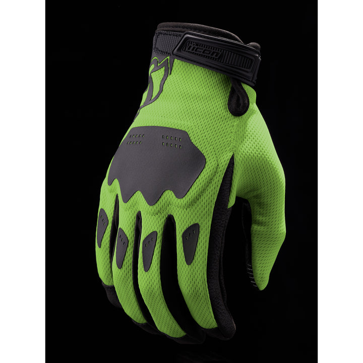ICON Hooligan CE Gloves Green - Back of Hand View