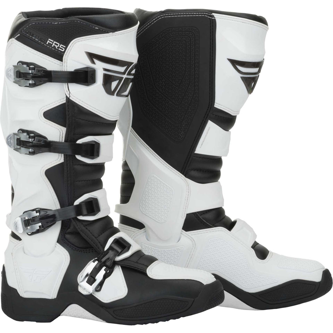 Fly Racing FR5 Boots White - Front Side View of Pair