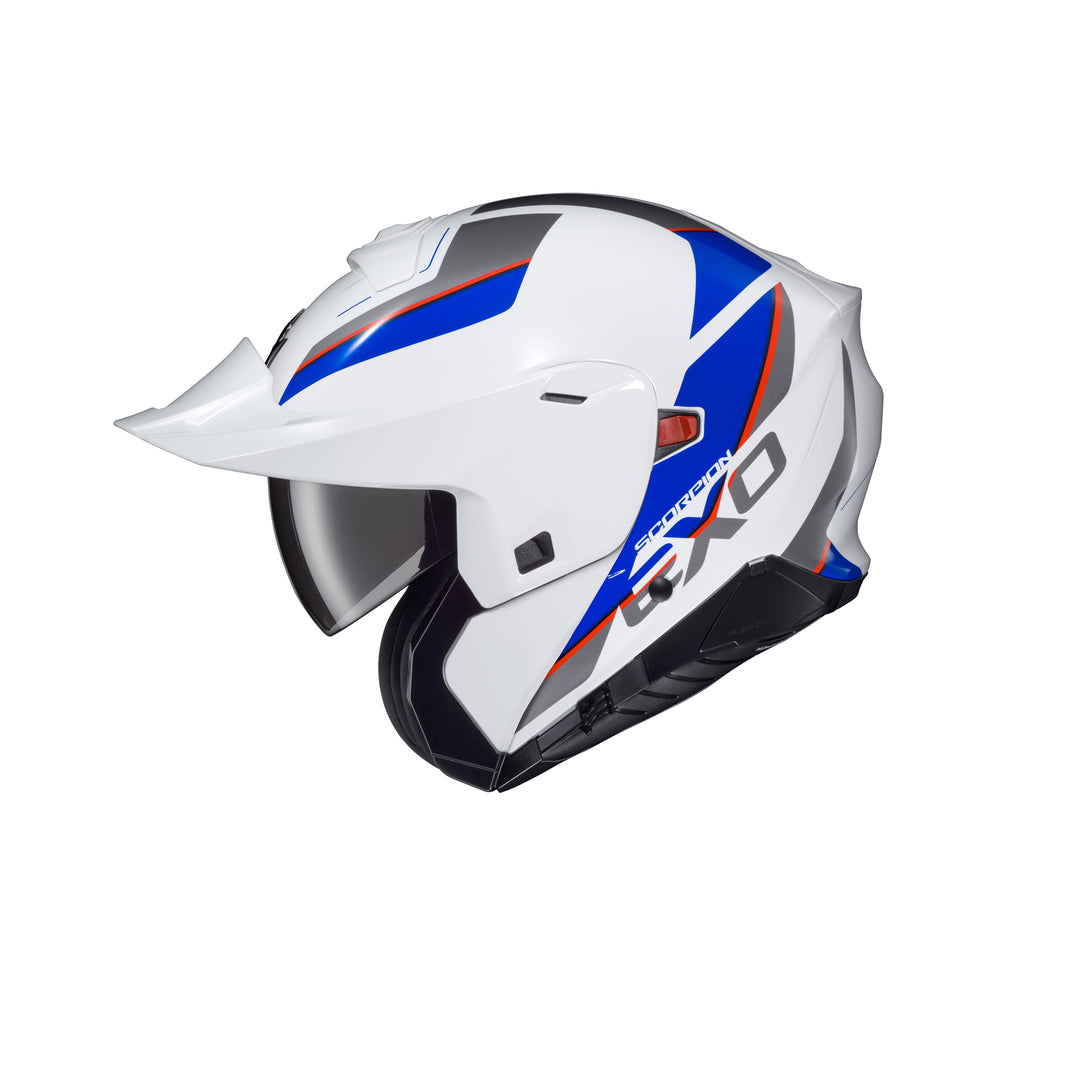 SCORPION EXO EXO-GT930 Transformer Helmet Modulus White - Side View with Chin Bar and Faceshield Removed and Off Road Visor Installed